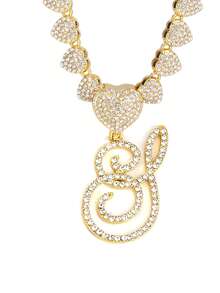 字母吊坠项链 迈阿密链条项链 女士嘻哈镶钻字母吊坠项链 珠宝礼物 - 愛心字母項鍊 - 查看 32