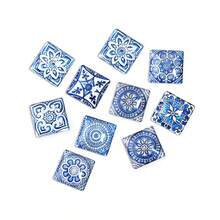 10 buc caboșoane pătrate din sticlă cu model de porțelan albastru - incrustații multifuncționale pentru pandantive, potrivite pentru coliere DIY, brățări, cercei și inele, incrustații în stil boem, disponibile în mai multe dimensiuni - Albastru - Vizualizare 10