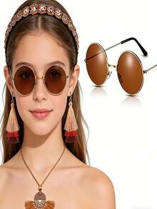 Bohemian Tassel Pendant Necklace, Fashionable Retro Fan-Shaped Necklace Jewelry, Hippie Set - Multicolor - View 5