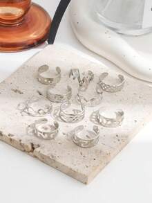 10件套星月镂空脚趾环，几何镂空8字形可调节沙滩脚饰套装 - 銀色 - 查看 4