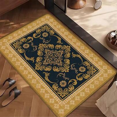 1 件波斯风格印花亚麻厨房地毯，也可作地垫、浴室垫、门垫，3D 印花长方形，适用于客厅、卧室、走廊、浴室、洗衣房 - 涤纶地毯，适合室内外家居装饰