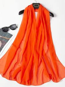 1 chiếc khăn choàng bằng vải chiffon mềm mại, thoáng khí, màu trơn, kiểu dáng giản dị và đa năng, thích hợp cho mùa xuân/hè. - Màu Cam san hô - Xem 1