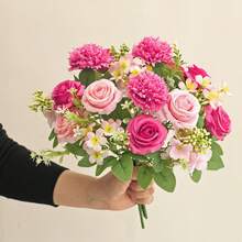 1pc 11.81inch Artificial Rose, Chrysanthemum & Carnation Mixed Flower Bouquet, Bridal Bouquet, Wedding Decor, DIY Wreath Material, Birthday Party & Home Decor, Vase Filler, Outdoor Garden, Spring Decoration, New Year Gift - Rose - View 4