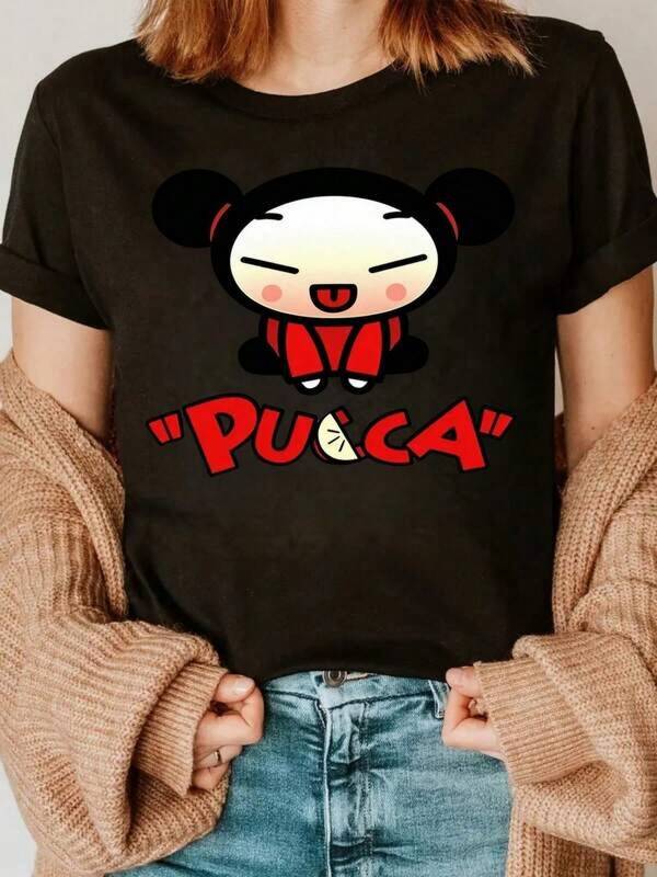 Women Summer Fashion Printed Casual Top Camiseta Extrañar Pucca Animada, 100% Algodón de 180g de Buenas Prendas, Diseño Cute y Colorido, Perfecta para Fans del Anime y Días Informales, Moda Anime Suitable For Daily Casual, Sports & Fitness, All Seasons