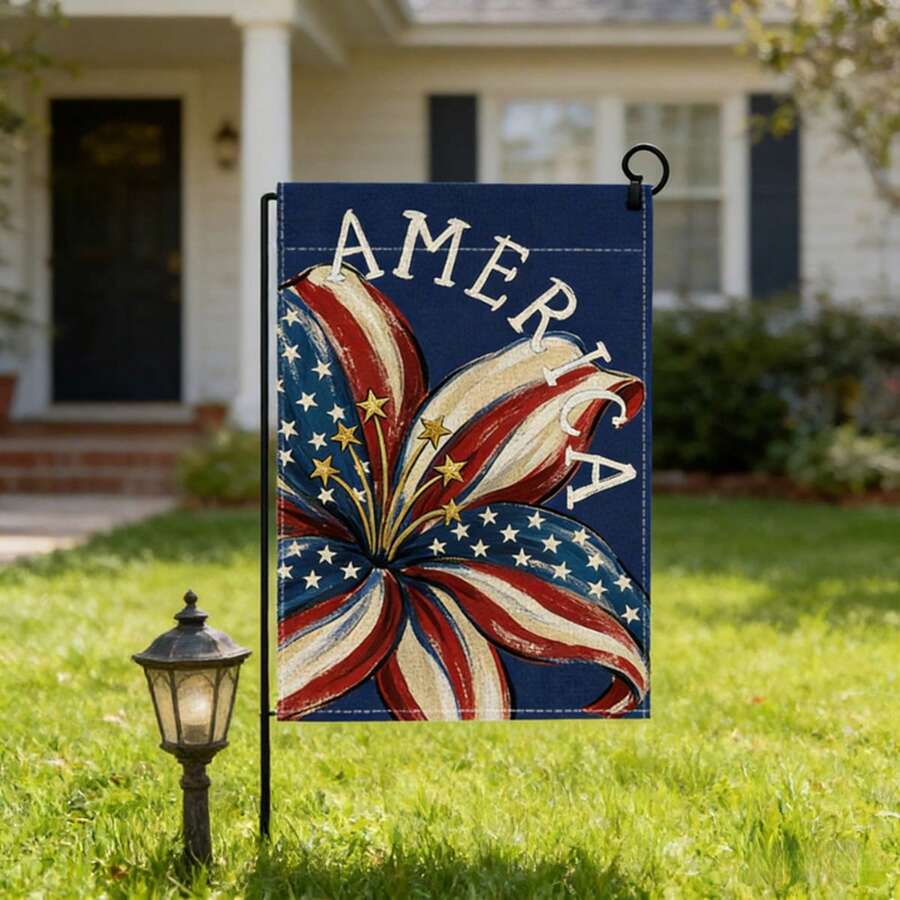 4th Of July Yard Flags Red White And Blue Flower Dog Patriotic Garden Flag For Lawn Outdoor Holiday Decorations - 藍色 - 查看 1