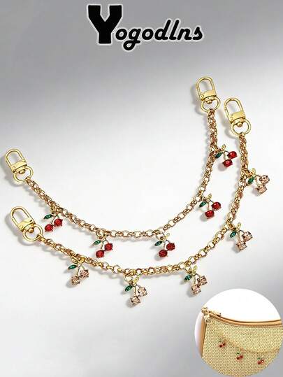 Yogodlns DIY包包挂链，带樱桃吊坠，可拆卸肩带，手提包延长链，女士新款时尚包包配件，可拆卸替换链，奢华肩带，女士肩带手柄链
