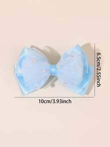 2pcs Blue Satin Mesh Pearl Bow Silk Hair Clip For Girls, Elegant & Cute Barrette Hairpin For Teen Girls, Suitable For Daily Wear, Holidays, Beach Photos, Back To School, Head Accessories, Girls Hair Accessories , Claw Clips(Random Pearl Placement) - Multicolor - View 6