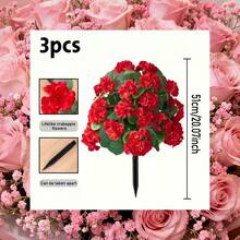 3件套 = 9朵人造天竺葵花，带支架，复古风格，适用于花园和室内装饰 - 紅色 - 查看 2