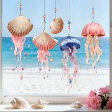 Decoraciones de pared con calcomanías de medusas de colores de verano y pegatinas para ventanas para baño, cocina y dormitorio - Pegatinas autoadhesivas y removibles para bañera, ventana de vidrio, puerta y ventana de vidrio del baño - A - Ver 4
