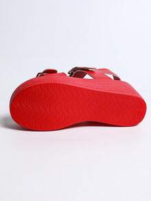 Giày sandal nữ mùa hè màu đỏ tươi có khóa cài, kiểu dáng tối giản, thanh lịch, hở mũi, thích hợp mang hàng ngày, đế dày thoải mái, gót xuồng. - Đỏ - Xem 9