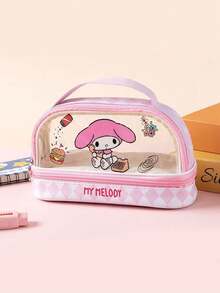 SANRIO 双层透明铅笔盒 - 大容量可爱卡通手柄文具包，学生适用 - 透明款 - 查看 8