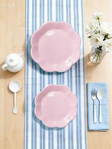 10pcs /20pcs /30pcs 7inch / 9inch Light Pink Party Tableware Set, With Large Lace Paper Plates, Disposable Vertical Striped White Wave-Edge Party Plates, Suitable For Party Table Decorations Men Women - Light Pink - View 6