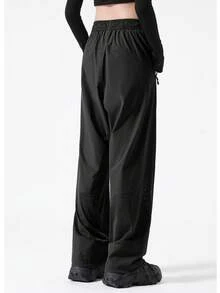 Pantalon de randonnée séchage rapide pour femmes, pantalon ample de plein air en nylon stretch 4 sens avec panneaux en maille et chevilles réglables, convient pour le camping et les sports - Noir - Voir 4