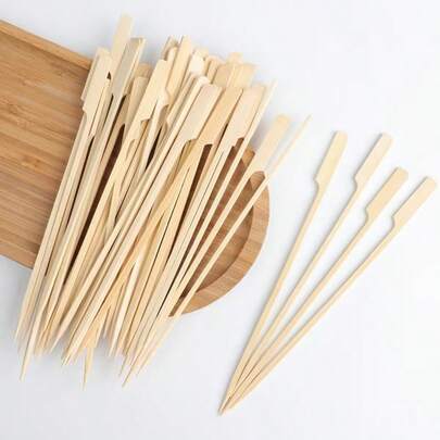 高品质竹签，带手柄，不易折断，精密加工，表面光滑，适用于水果串、炸串、辣火锅、烧烤、香肠、餐厅、火锅等。