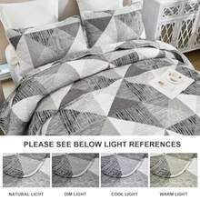Quilt Queen Size Grey 3 Pieces Patchwork Bedspread Bedding for Queen Size Bed Soft Lightweight Microfiber Geometric Coverlet Set for All Season Quilt with 2 Pillowcases - Gris - Ver 6