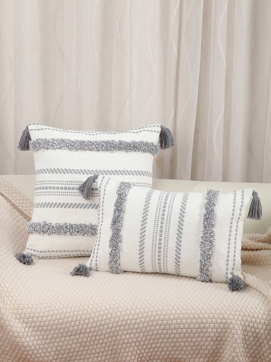 1pc Cotton Velvet Embroidered Sofa/Bedroom Decorative Throw Pillow Cover, Grey Base With Orange - Orange - View 1