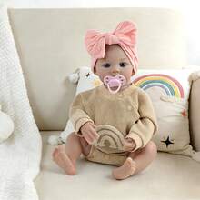 1个18英寸乙烯基材质重生娃娃，可爱逼真，手绘仿真头发，可水洗，适合作为生日礼物 - 卡其色 - 查看 2