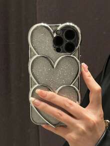 镀金爱心图案苹果13 Pro Max手机壳，兼容苹果11，保护套 - 無色 - 查看 3