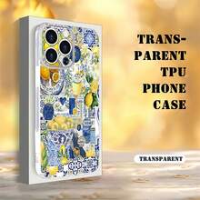 Tema de collage de azulejos azul y amarillo limónfunda de teléfono Fundas compatibles con ,Apple,VIVO,OPPO,,, y Honor.Fabricadas en silicona TPU,ofrecen protección contra golpes y caídas. - transparente - Ver 4