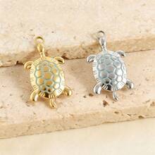 Mặt dây chuyền hình rùa biển nhỏ giọt dầu màu xanh dương, mạ điện, làm từ thép không gỉ 304, kèm phụ kiện trang sức DIY (1 cái/2 cái/3 cái), phụ kiện trang sức DIY hình rùa. - Hình ảnh - Xem 11