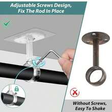 2 套免钻孔顶部安装窗帘杆支架，重型自粘式窗帘杆固定器，可调节窗帘挂钩，适用于直径 1.2 英寸的窗帘杆，适用于衣柜、卧室、浴室、厨房、公寓窗户 - 彩色 - 查看 4