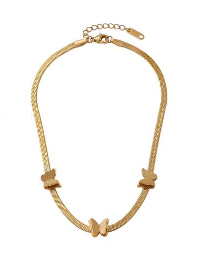 1件装18K镀金蝴蝶手链，不锈钢蛇骨链，优雅女士项链，不锈钢项链，不易褪色首饰