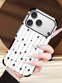 1个条纹闪光星形设计仿皮防震软手机壳，适用于苹果17 Pro Max/16 Pro Max/16 Plus/13 Pro Max/14 Pro Max/13/14/11/12 Pro/11/15 Pro、三星Galaxy S24 Ultra，扬声器孔设计，节日礼物 - 白色 - 查看 6