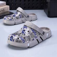 Sandalias de hombre con estampado de graffiti, cómodas, versátiles y transpirables - Gris - Ver 2