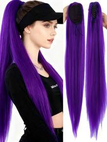 32 Inch Purple Ponytail Hair Extension, With Hair Clip Wig, Drawstring Wig, Soft And Natural Synthetic Wig, Suitable For Women To Wear - Multicolor - View 1