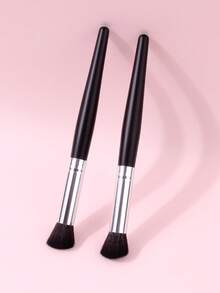 2Pcs Soft Slope Concealer Brush Set | Professional Synthetic Fiber Makeup Brushes | Black Handle | Face Makeup Tools For Beginners - Black - View 7