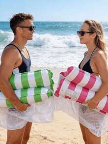 Inflatable Water Hammock Lounger - Durable PVC Material, Foldable Striped Inflatable Pool Float, Suitable For Pool Party And Summer Gift - Multicolor - View 6