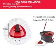 Spin Mop Replacement Set - 4 Microfiber Heads Base 30-58'' Handle Compatible With OCedar EasyWring - White 1 Can System - 4 個補充裝,1 個底座,1 個手柄,1 個儲氣罐系統 - 查看 3