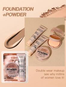 USHAS 二合一粉底蜜粉套装，哑光粉底，遮盖肌肤瑕疵，完美肤色，持久防水妆容 - #05 Cool Porcelain Beige - 查看 4