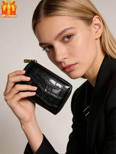 Ví ngắn nhẹ, thời trang, thanh lịch, chất liệu da PU, tiện lợi mang theo, dung lượng lớn, chống RFID, có thể đựng thẻ tín dụng, chứng minh thư, tiền xu, thiết kế nhiều ngăn, thích hợp làm quà tặng sinh nhật, kỷ niệm, Ngày của Mẹ, tốt nghiệp (Màu đen tối giản)