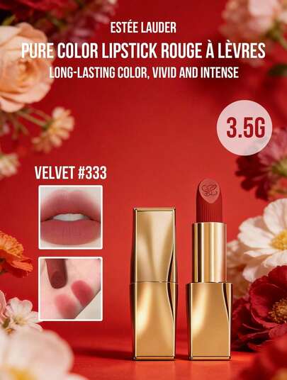 Estée Lauder Estee Lauder Pure Color Matte Lipstick #333 (Full-Size 3.5g Mini-Size 2.8g )Velvet – Long-Lasting, Vivid & Intense Color, Melts On Lips Like Mist, Light Weight Velvety Texture, Moisturizing Matte Finish, Luxury Gold Tube, Perfect Gift For Her, Birthday, Valentine's Day, Christmas, Anniversary, Women & Beauty Lovers, Perfect For Date Night & Daily Wear,Easy To Apply For Makeup Beginners