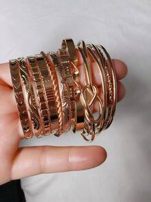 12件套几何图案金属手链，复古优雅女士手链 - 金色 - 查看 5