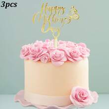 1 cái/3 cái Phụ kiện trang trí bánh hình bướm lấp lánh màu vàng và hồng, thích hợp cho Ngày của Mẹ và tiệc sinh nhật của mẹ. - nhiều màu - Xem 14