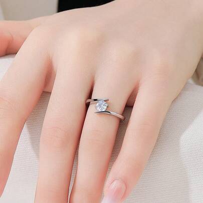 1 pieza Anillo de aleación de cobre con cristales de moda y personalizado, anillo de banda elegante y versátil, adecuado para uso diario y fiestas, puede ser un regalo para mamá, parejas, accesorio de verano