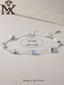 SYMFNY 1 chiếc vòng tay nữ bằng bạc sterling 925 tối giản và tươi mới, được khảm đá Cubic Zirconia tinh tế, kết hợp với hình trái tim lãng mạn và hình giọt nước hình học, thích hợp để đeo hàng ngày vào mùa hè. - Bạc - Xem 4