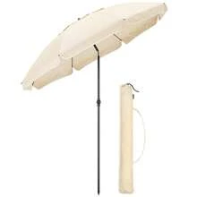 Beach Umbrella Portable Tilting Parasol Sun Shade With UV Protection - Cream - 查看 3