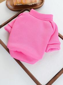PETCIRCLE 1pc Pet Clothes, Dog/Cat Outdoor/Indoor Apparel, Comfortable Solid Round Neck Sweatshirt For Small Dogs & Puppies, Spring/Autumn - Rose Red - Hot Pink - View 6