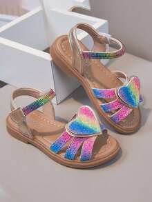 1 Pair Girls' New Multi-Color Flat Cute Open Toe Sandals, Wear-Resistant Anti-Slip Children's Roman Sandals, Suitable For Summer - Khaki - View 4
