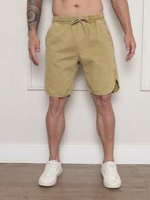 Men's Bermuda Shorts In Twill Fabric With Elastic Waistband - Marrón - Ver 3