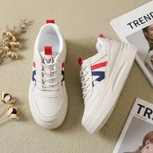 Tenis de mujer casuales con plataforma de suela gruesa para aumento de altura, zapatillas blancas mujer de cuero sintético PU con diseño retro de combinación de colores y cordones, zapatos para mujer calzado deportivo cómodo transpirable y antideslizante, tenis deportivos para mujer oferta ligeros y versátiles para uso diario de estilo casual y moda. - Rosa Fucsia - Ver 2