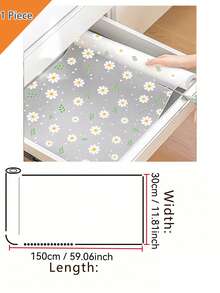 1 Roll Daisy Pattern Kitchen Cabinet Shelf Liner, Non-Adhesive Drawer Mat, Anti-Slip Refrigerator Pad, EVA Waterproof Fridge Liner, Easy Cleaning Placemats - Flowers - View 7