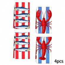 2pcs Striped Towels, Lobster & Sardine Printed Dish Cloths, Super Absorbent Microfiber Decorative Towels, Suitable For Holiday Decoration, Cooking, Baking, Housewarming Gifts And Cleaning Supplies, Applicable To Kitchen, Bathroom, Toilet - Multicolor - View 18