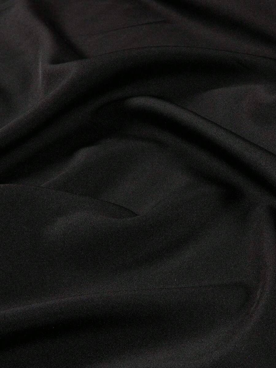 1pc Black Solid Polyester Fabric, Sold By The Meter - Black - View 1