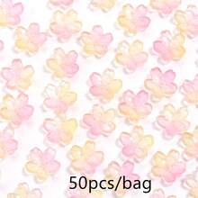 50 piezas Sakura 10mm Cuentas de vidrio 3D, pétalos de cerezo, cuentas sueltas redondas con agujero central para manualidades de joyería DIY, accesorios para el cabello, encantos de teléfono, pulseras, collares, suministros de artesanía de joyería - Cuentas de flor de cerezo - Ver 16