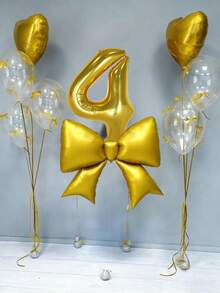 12pcs Birthday Decoration Set, Large Gold Bow Foil Balloons, 40-Inch Gold 0-9 Birthday Number Balloons, 18-Inch Gold Heart Balloons, Clear Latex Balloons (With Balloon Ribbons), Suitable For Birthday Party, Anniversary Decoration - Gold - View 4