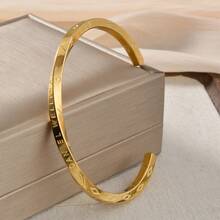 1 st minimalistiskt lyxigt 18K guldpläterat Möbius Loop-armband med graverad öppen armring, unisex vardagskläder, parsmycken - Guld - Visa 2